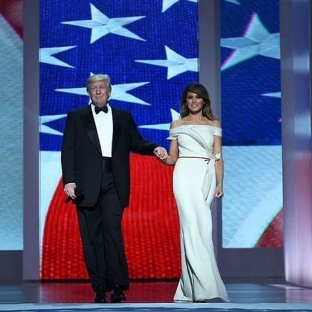 Melania Trump stuns in custom gown as she and Donald have first dance as first couple