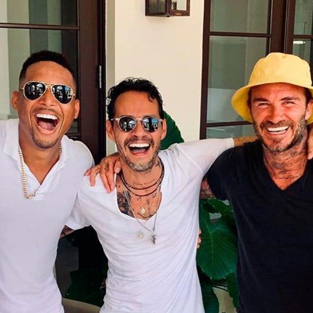 Marc Anthony teaches David Beckham some salsa moves