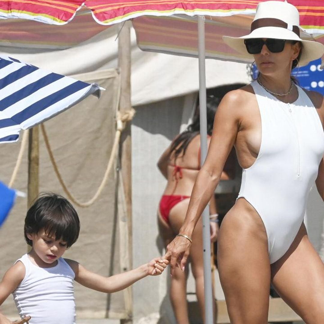 Eva Longoria stunned in a white swimsuit while vacationing in Spain