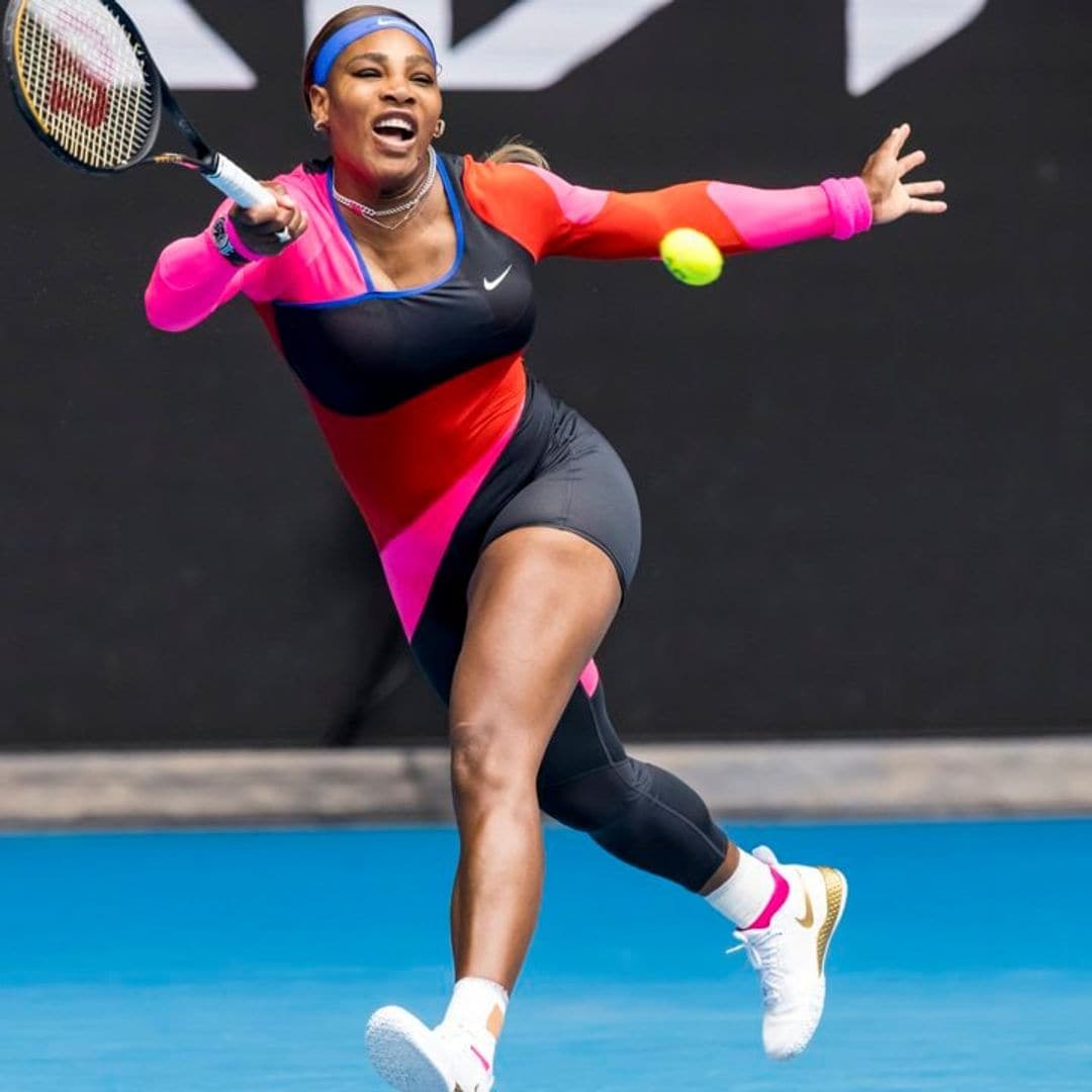 Serena Williams turned heads in a colorful catsuit that was half pants half shorts