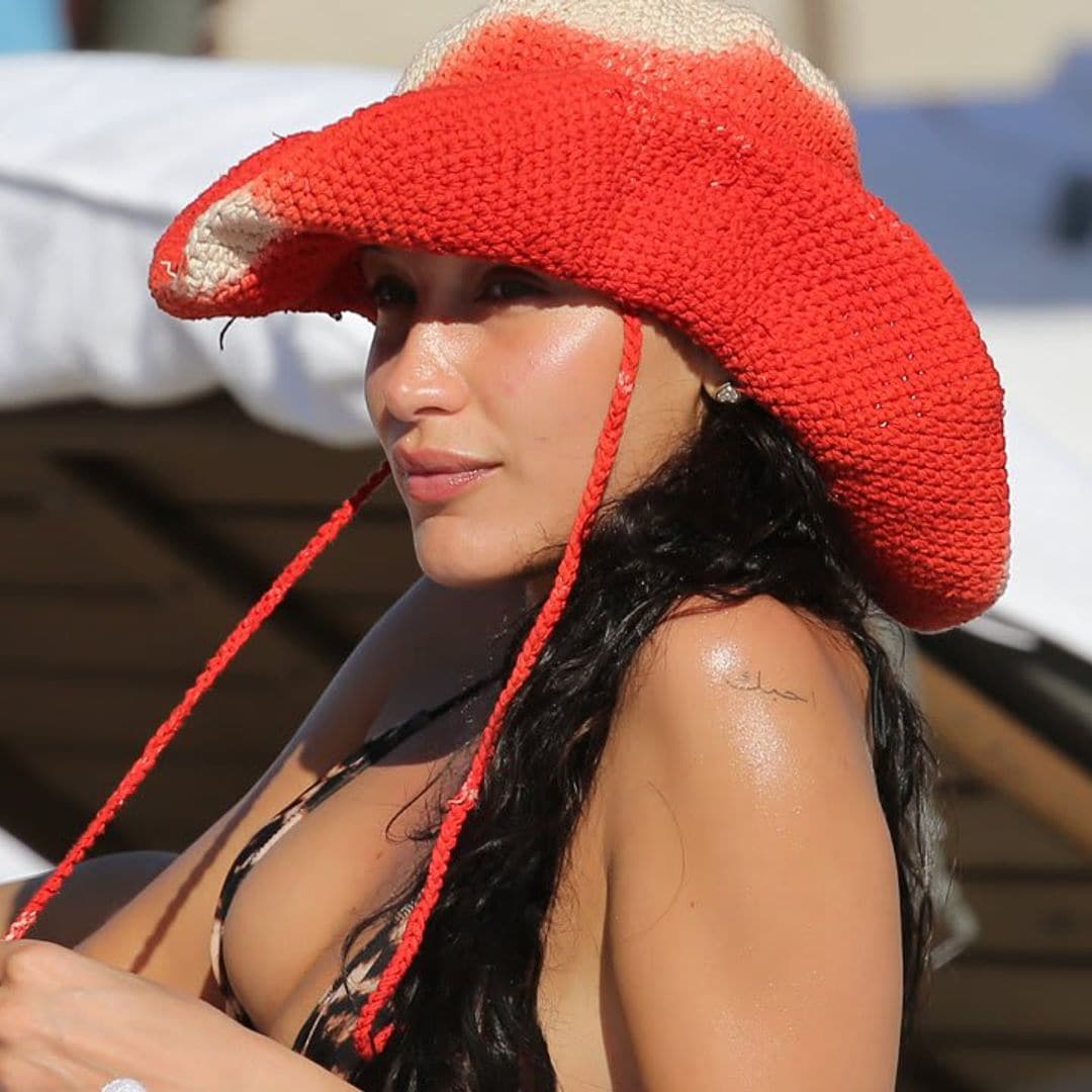 Bella Hadid flaunted her perfect figure in an animal print string bikini during her trip in Miami