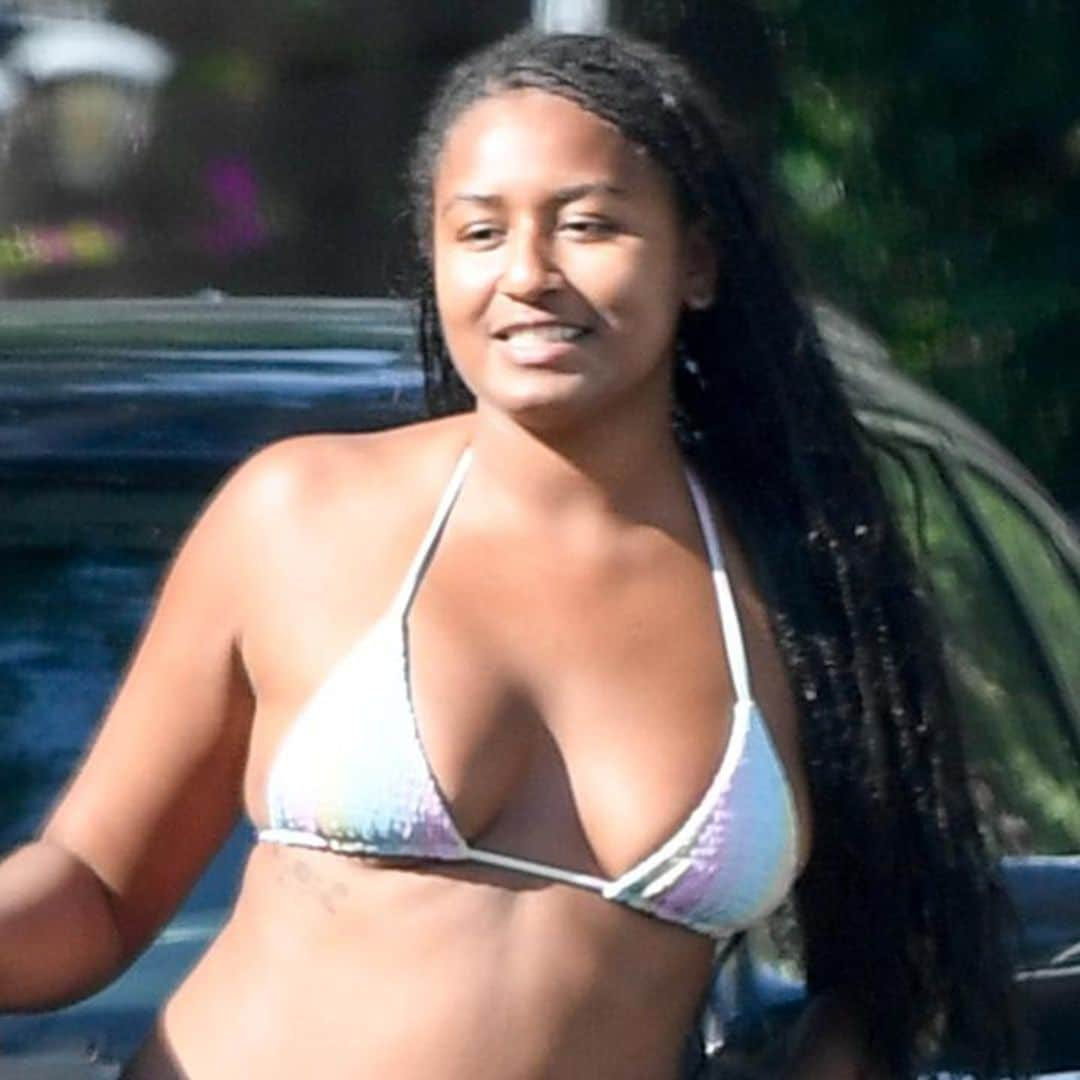 Sasha Obama is all smiles in a colorful bikini in Los Angeles