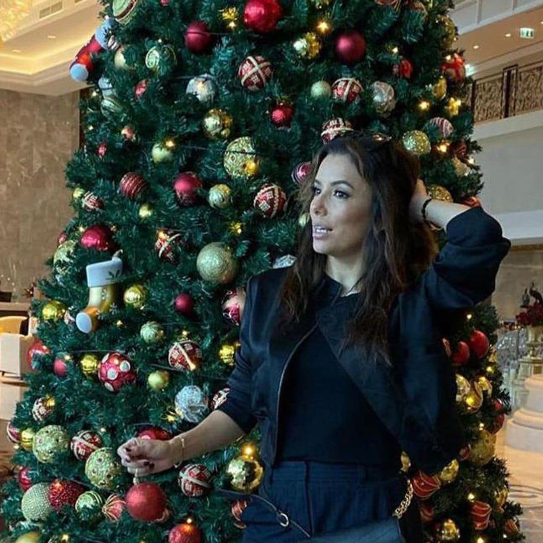 Eva Longoria hugs the world's most cuddly Christmas tree