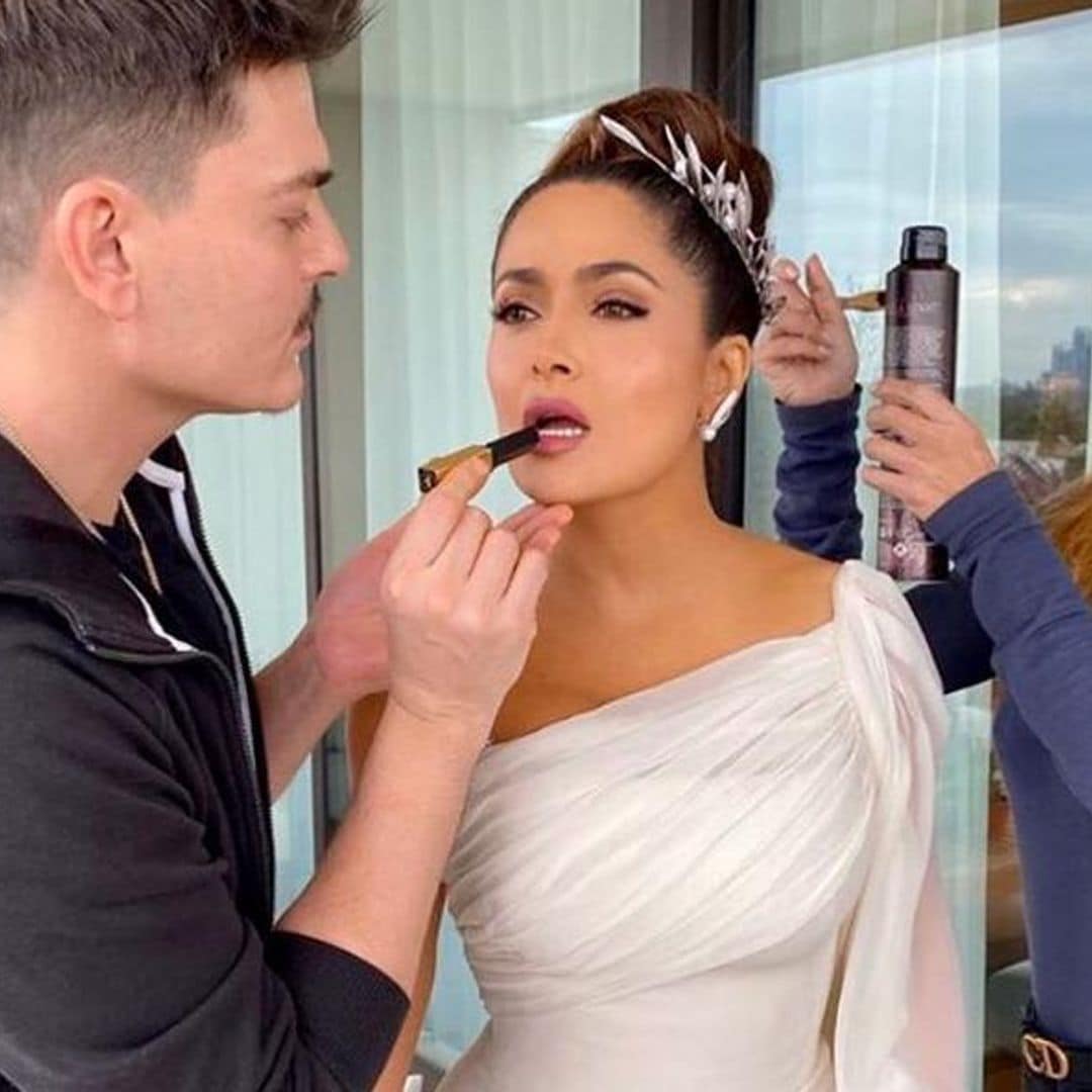 All the details behind Salma Hayek’s Greek goddess up-do and stunning makeup