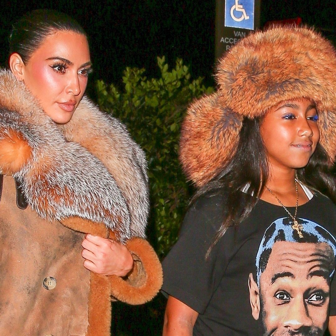 Kim Kardashian and North West wear matching fur outfits as they grab dinner