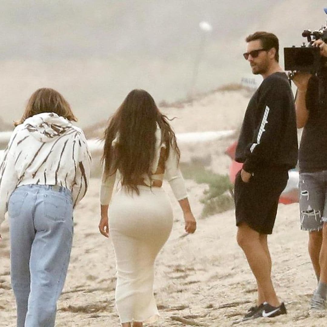 Kim and Khloé Kardashian along with Scott Disick filming the season finale of KUWTK in Malibu