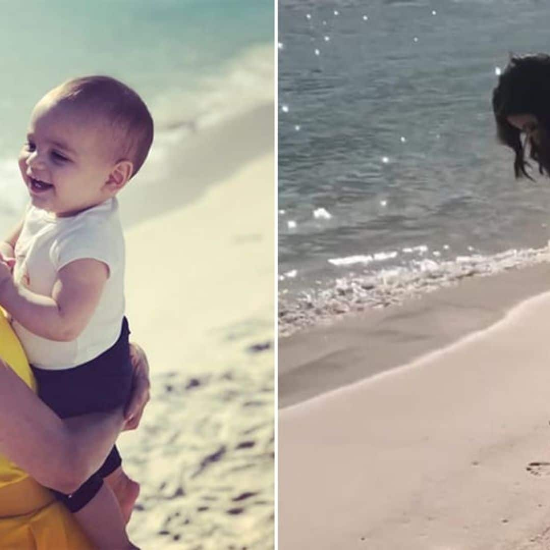 Eva Longoria takes baby Santi to the Cannes beach – but look how much he hates the sand!