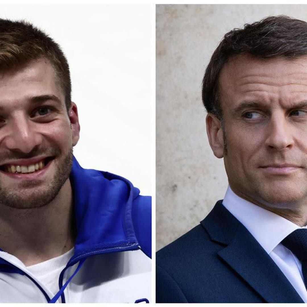 Diver Alexis Jandard falls in front of the French President during the Paris Aquatics Centre inauguration