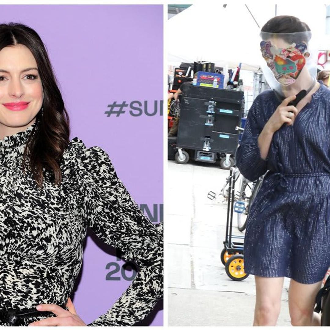 Anne Hathaway wore a decorative face shield while on set of her new Apple TV+ series