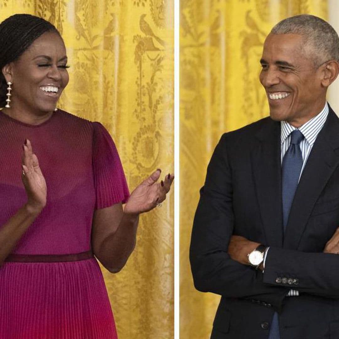 Michelle and Barack Obama look proud unveiling their official White House portrait