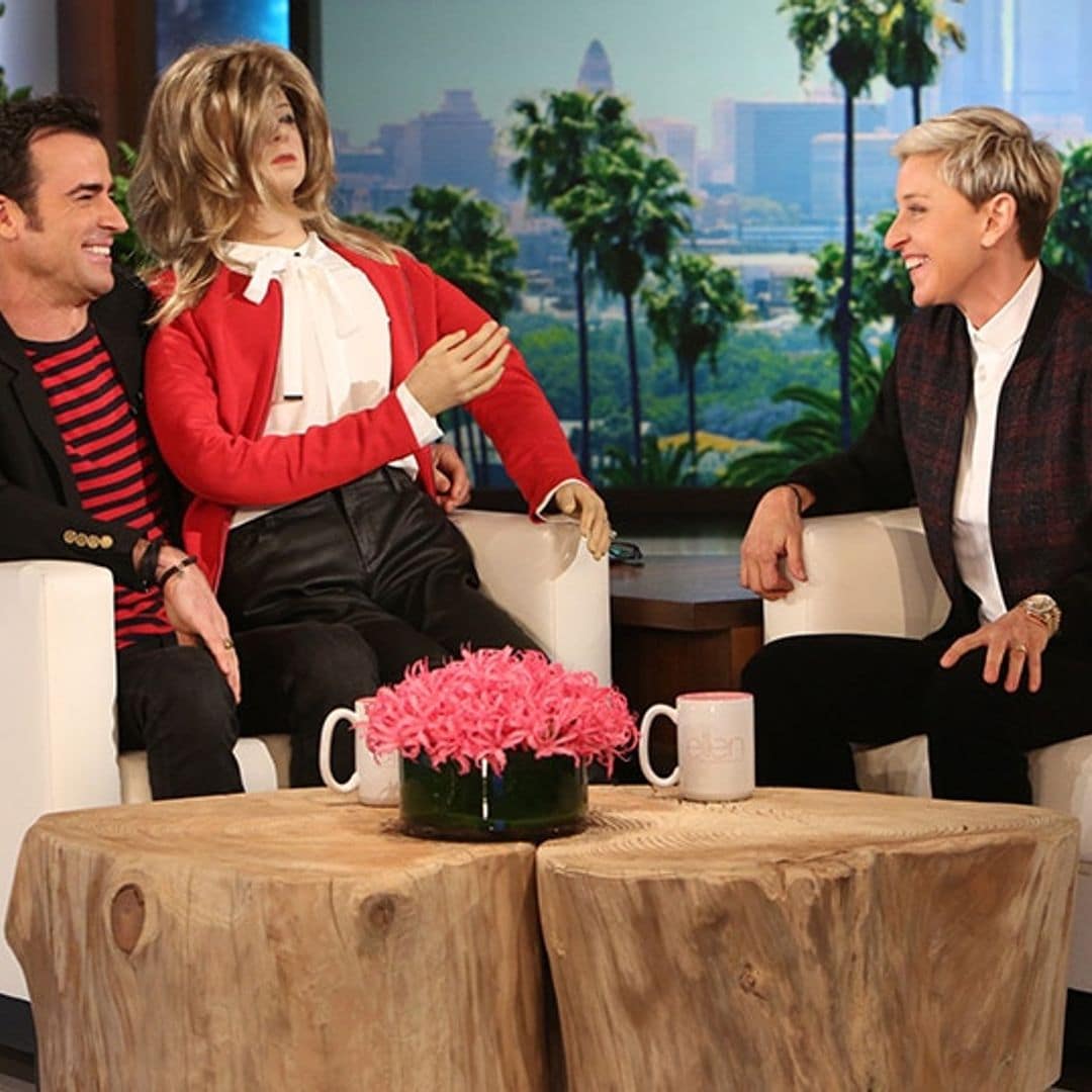 Justin Theroux gets a life-sized Jennifer Aniston doll from Ellen DeGeneres