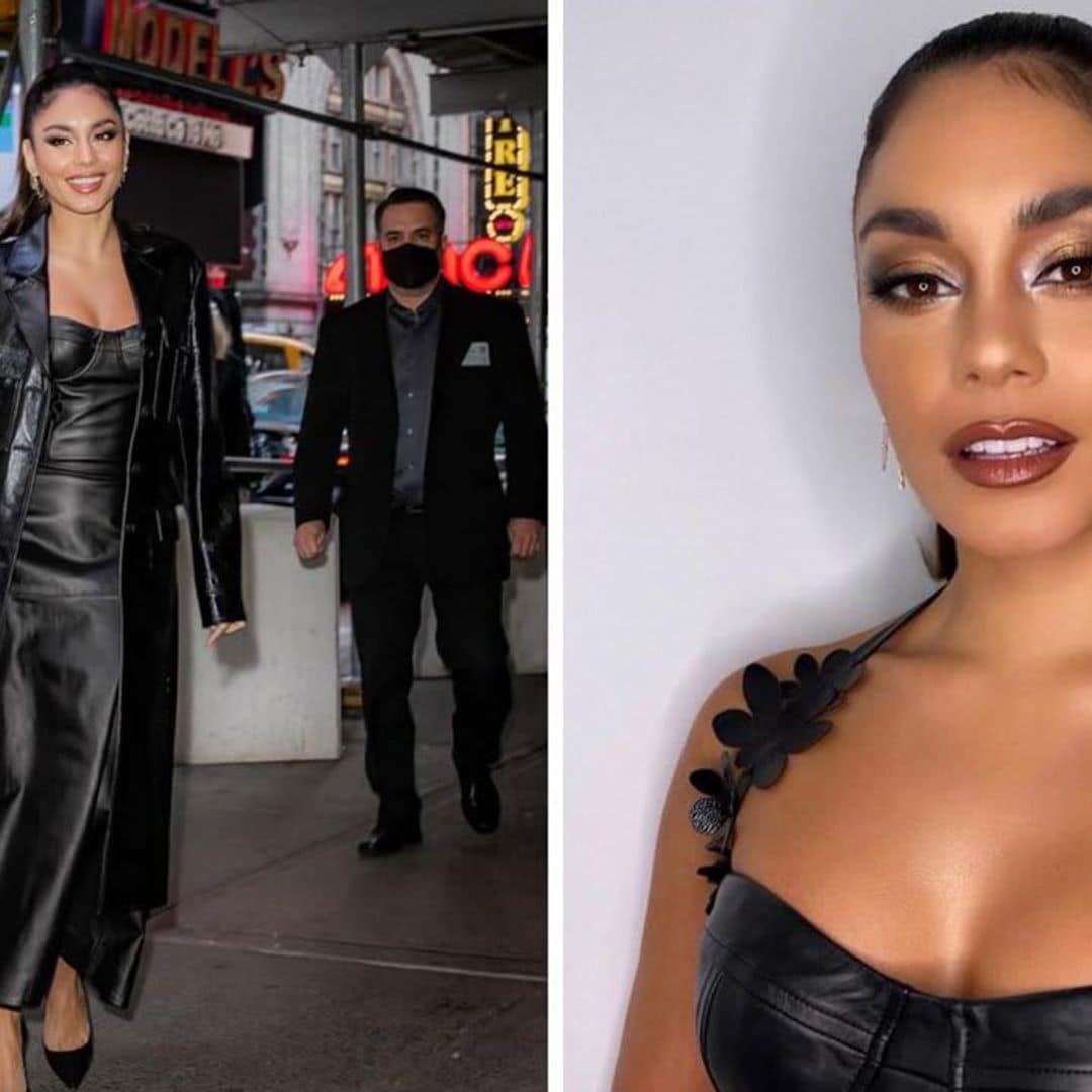 Vanessa Hudgens stunned NYC crowds with sexy black leather dress and coat