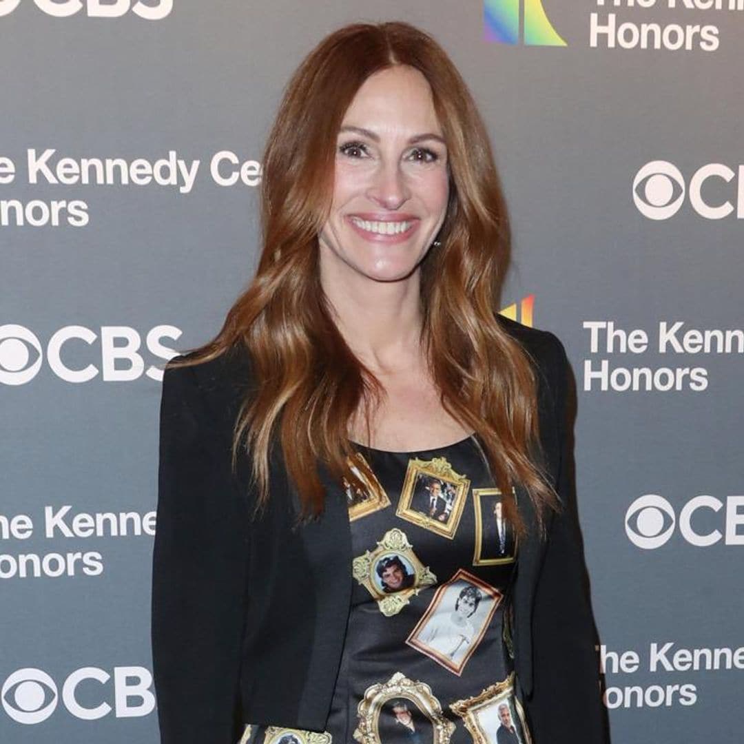 Julia Roberts wears dress with George Clooney’s face on it