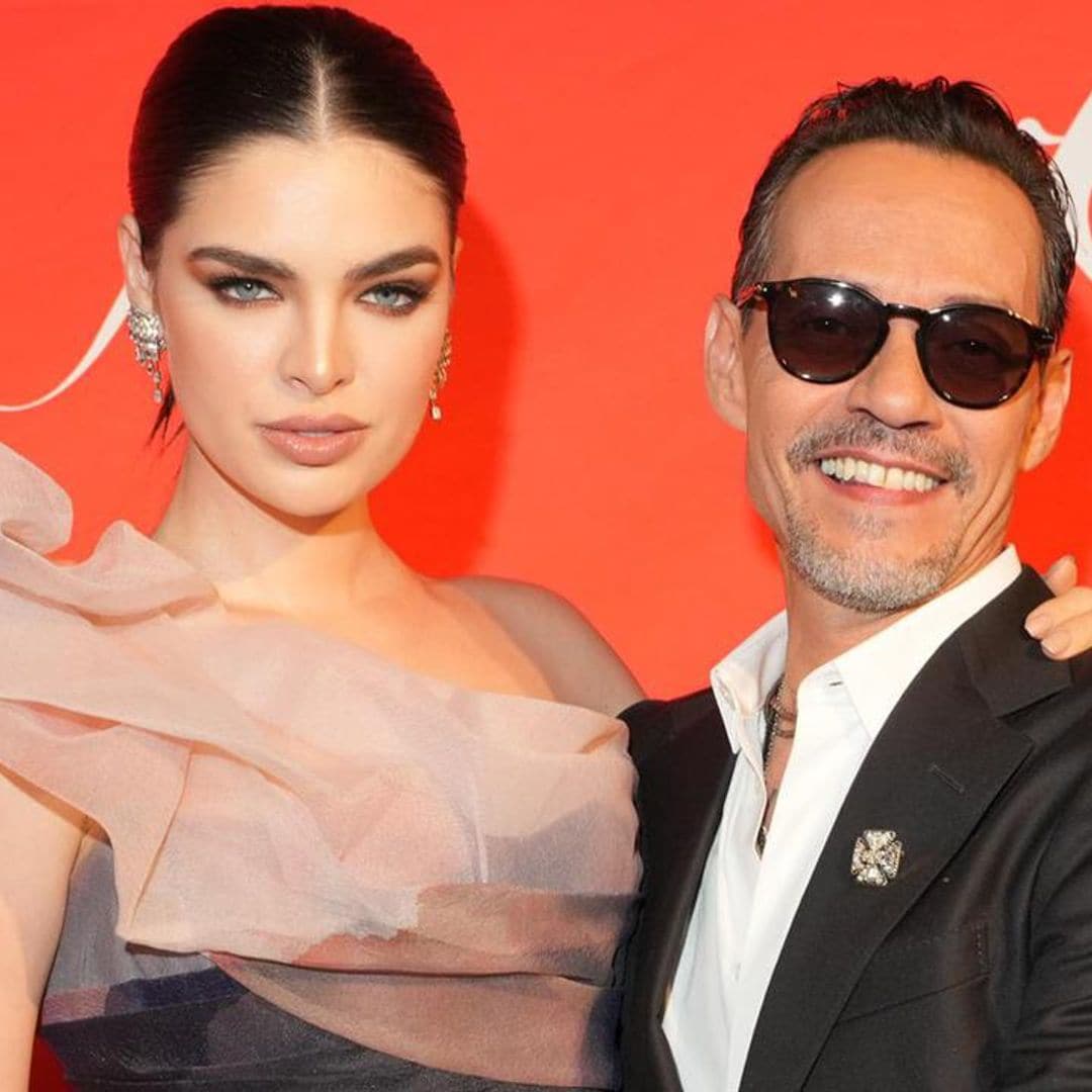 Marc Anthony attends the Balmain show to cheer on his wife Nadia Ferreira