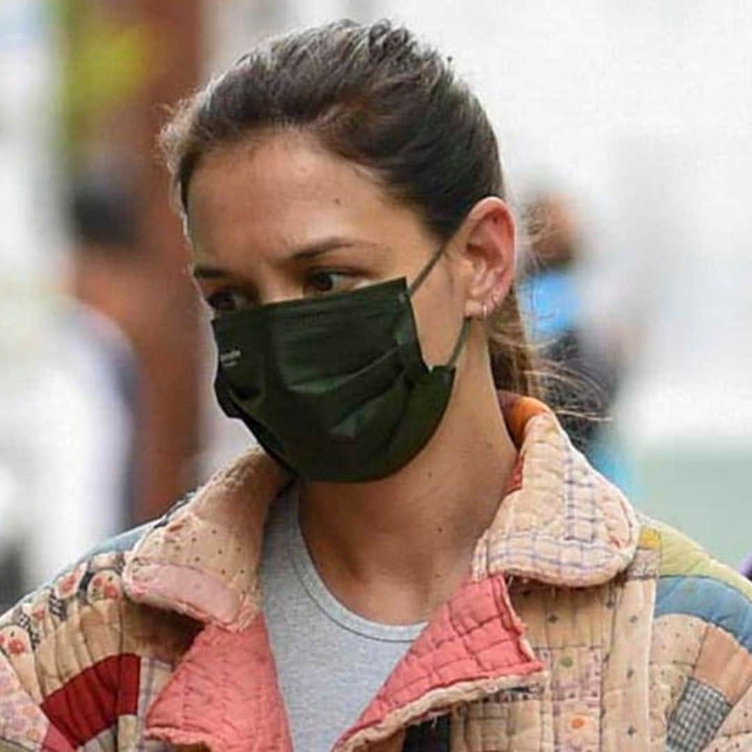 Katie Holmes jumps into the quilted patchwork jackets trend