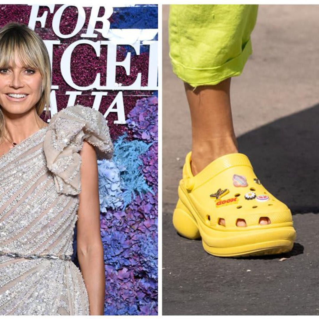 Heidi KIum joined in on the Croc trend by wearing a bright yellow platform pair