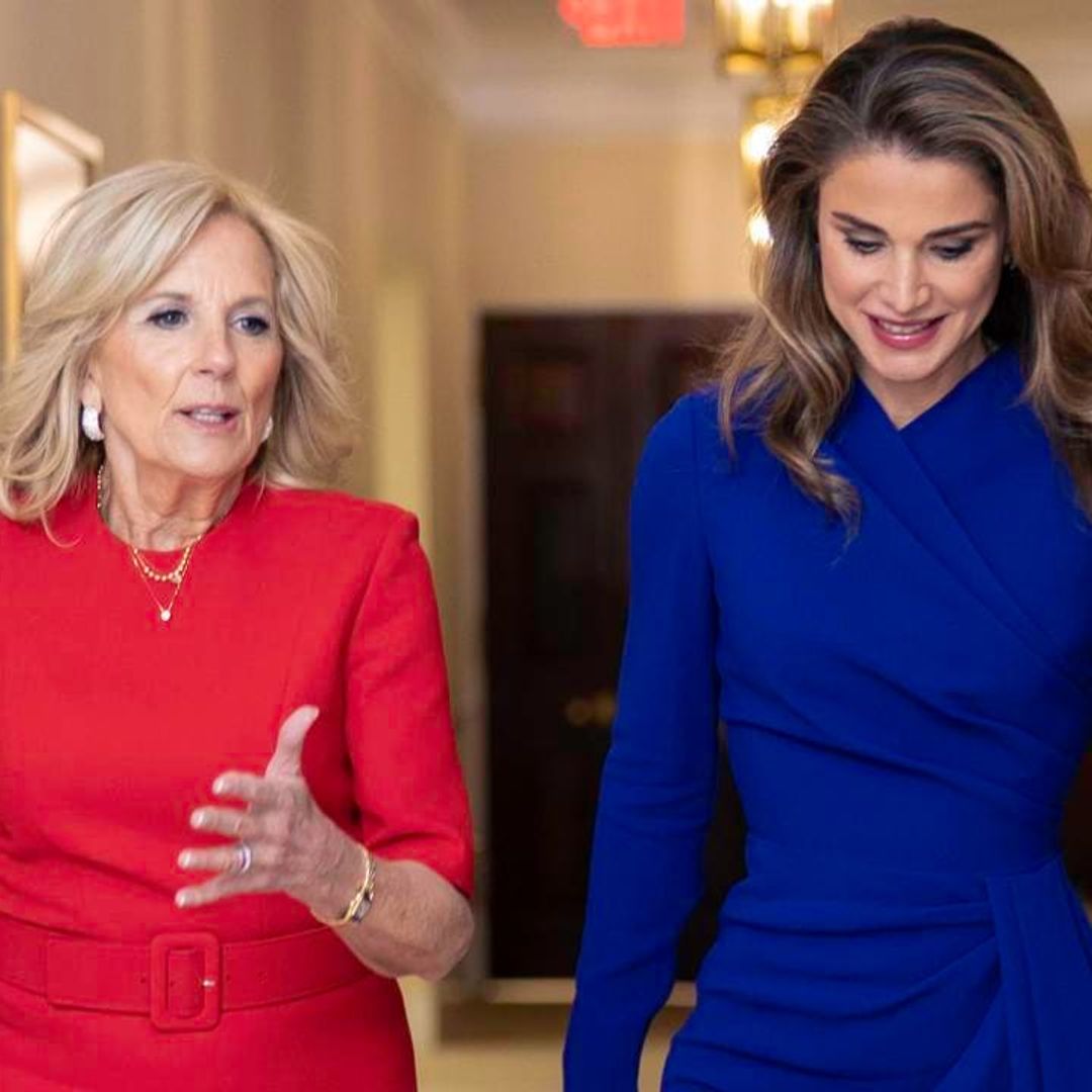 First Lady Dr. Jill Biden and Queen Rania make a stylish pair in red and blue at the White House