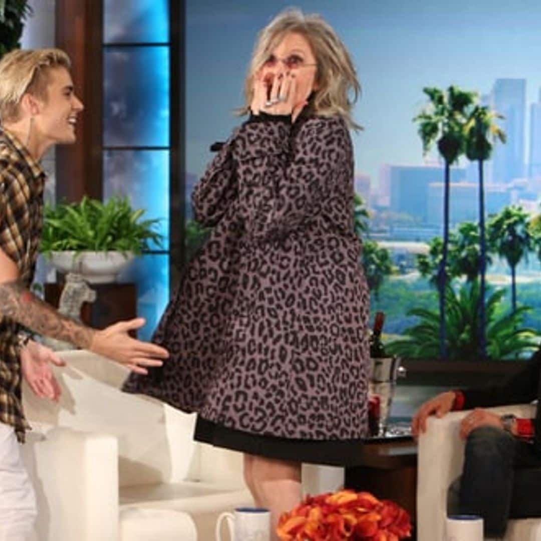 Diane Keaton surprised by Justin Bieber after she tells Ellen DeGeneres she is a Belieber