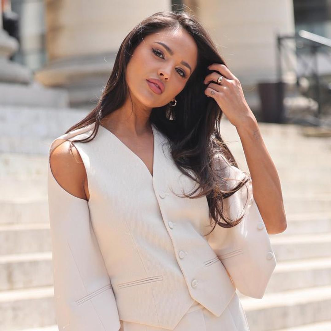 Eiza González stuns in cream pantsuit at Paris Fashion Week