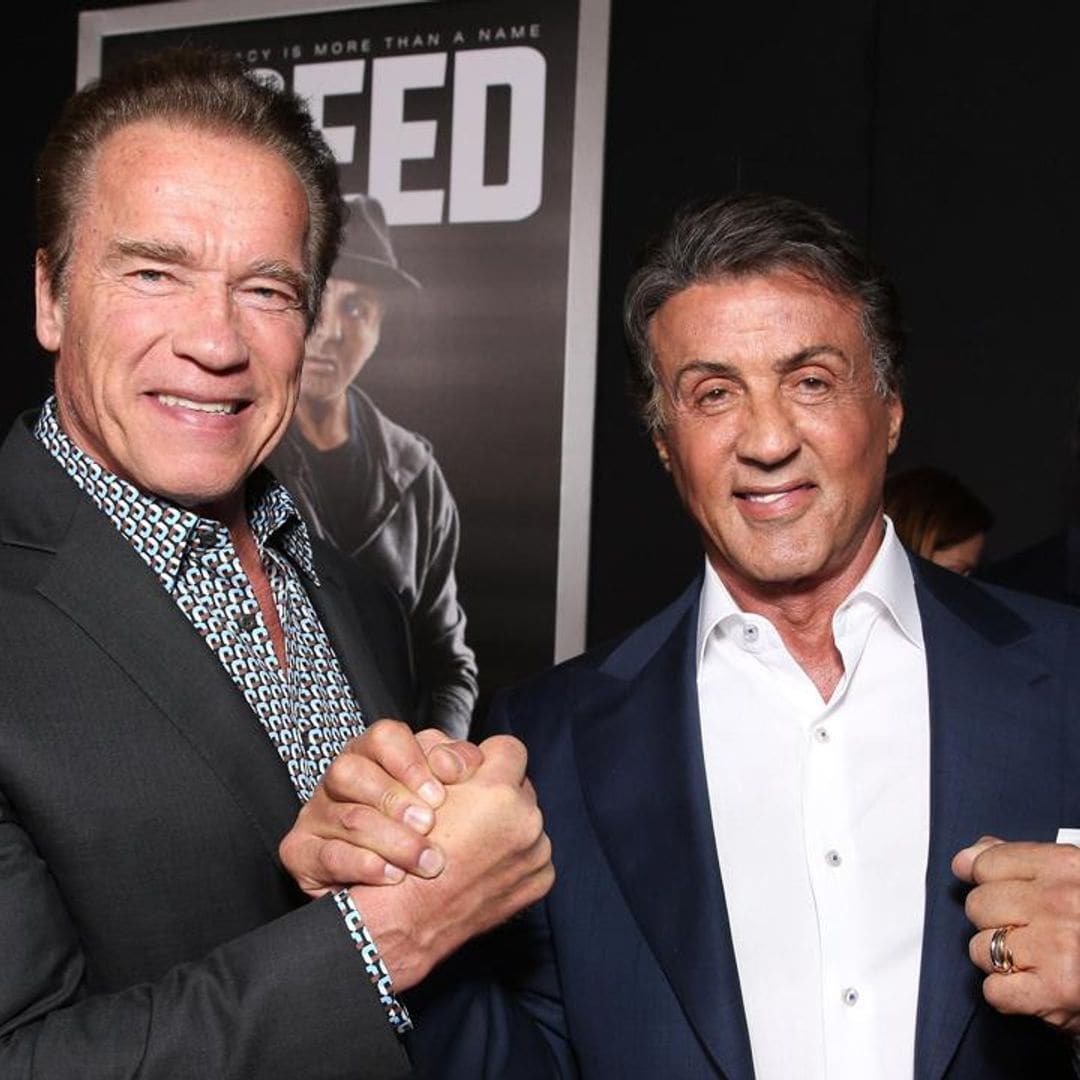 Arnold Schwarzenegger & Sylvester Stallone get together for some pumpkin carving