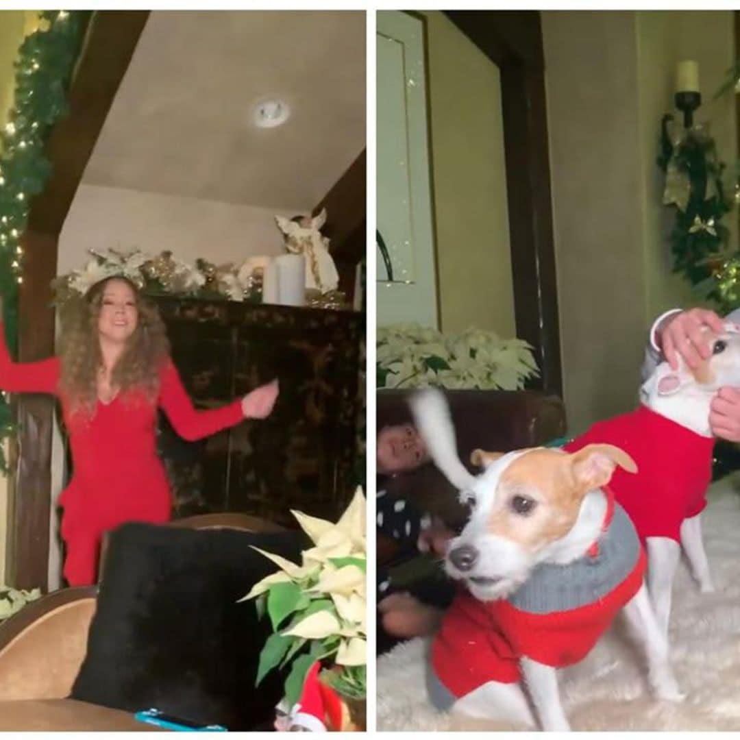 Mariah Carey belts her hit Christmas song alongside her dogs and twins Monroe, Moroccan Cannon