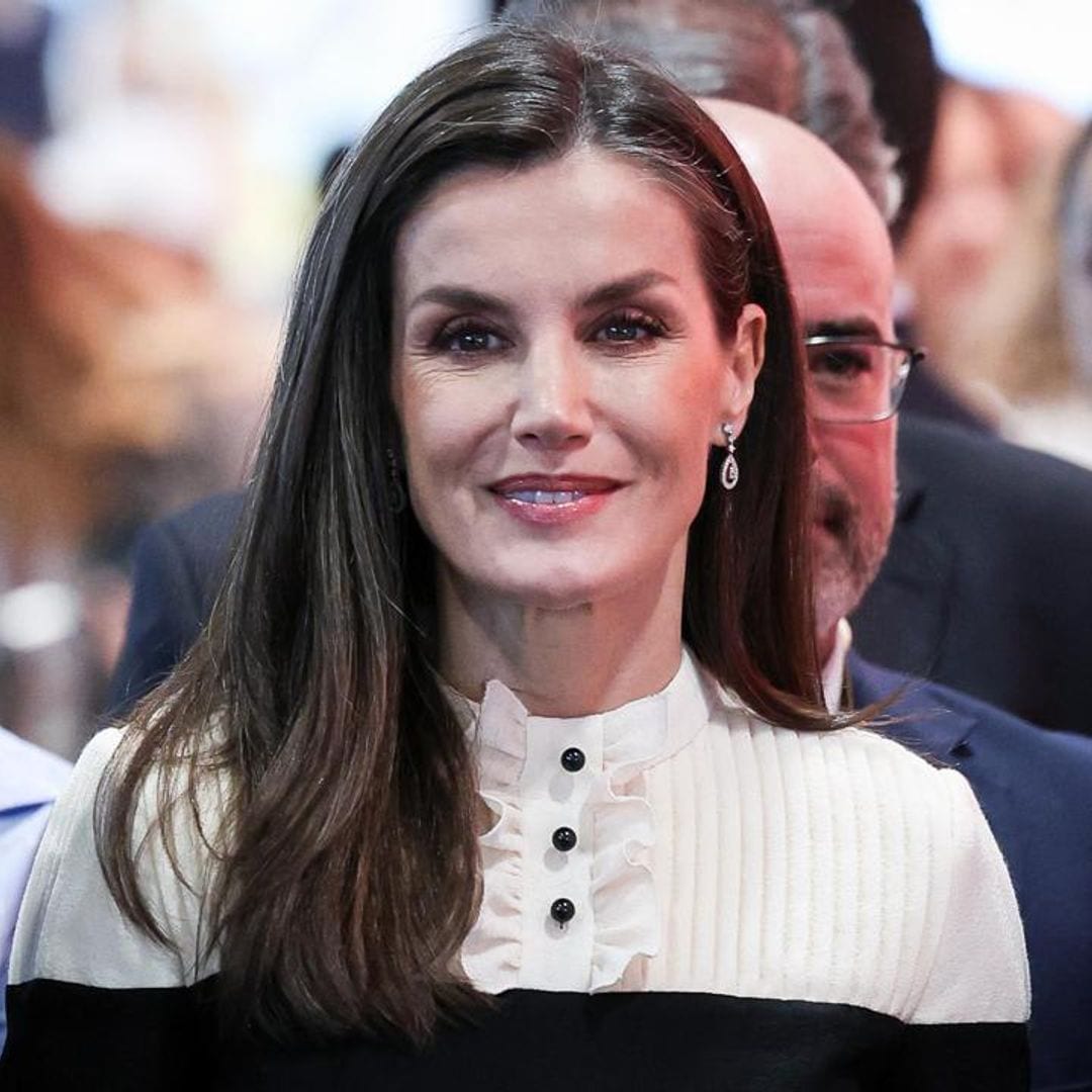 Queen Letizia of Spain looks chic in a contrast jumpsuit