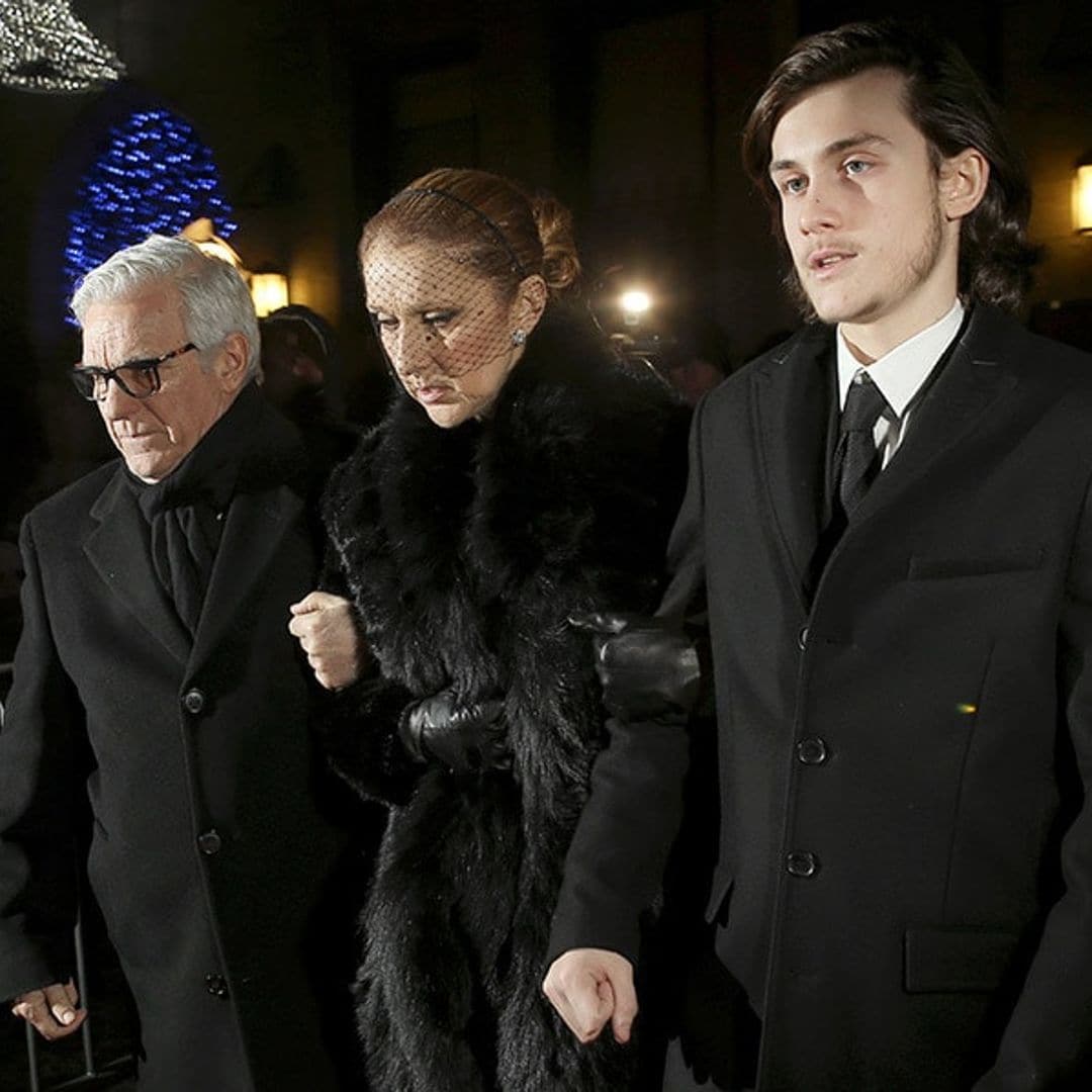 Celine Dion supported by son René-Charles at husband's Montreal wake