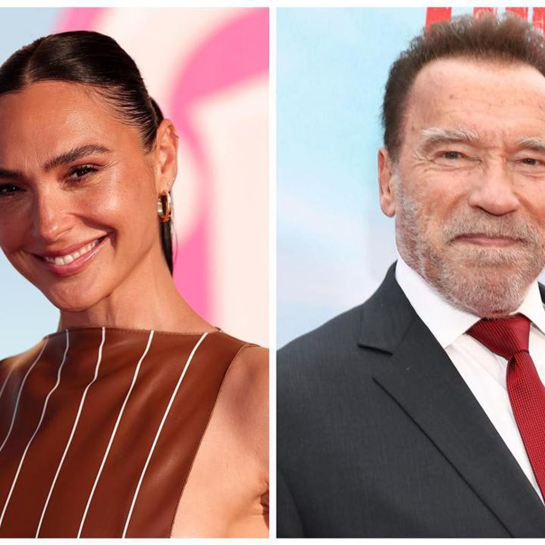 Gal Gadot gets some action advice from Arnold Schwarzenegger