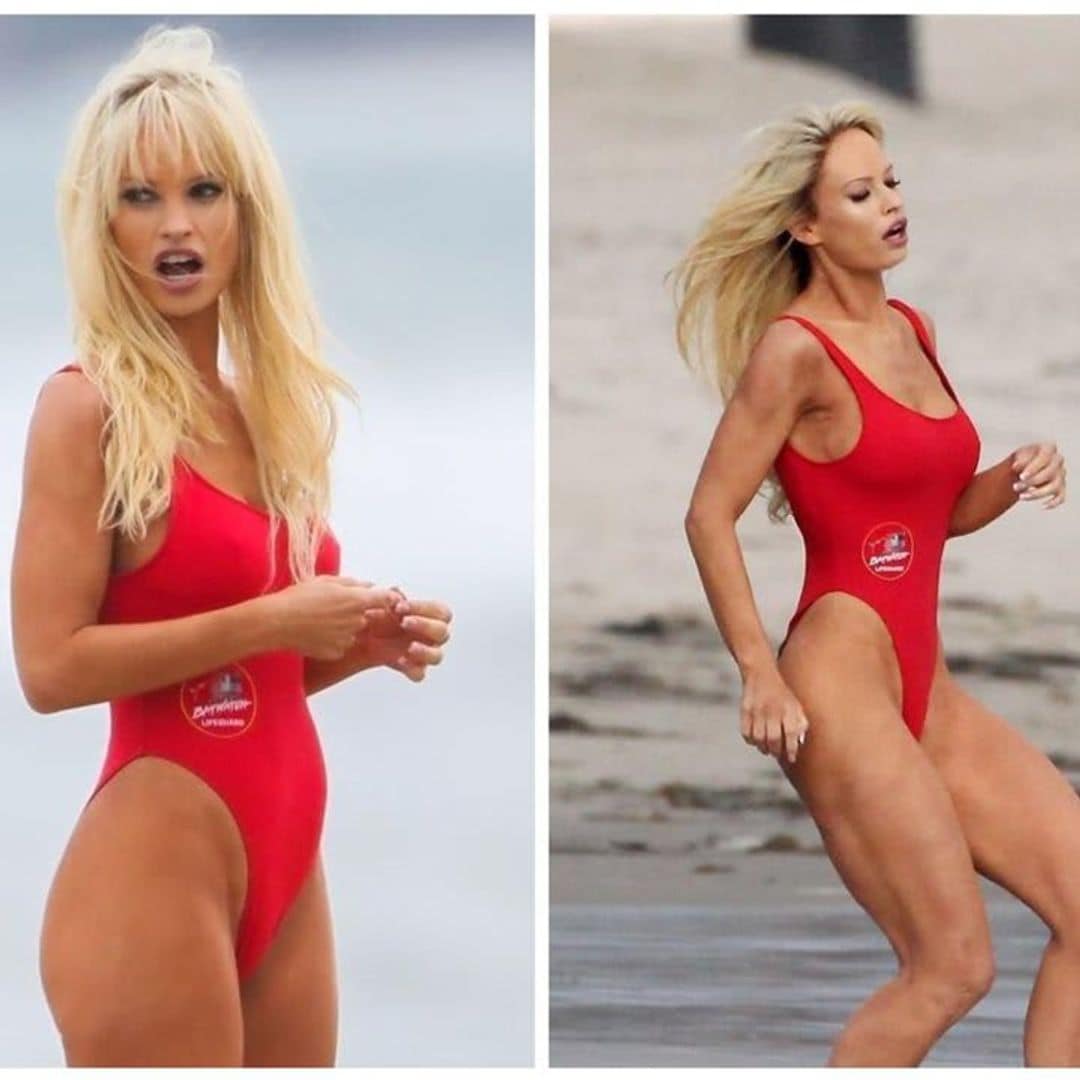 Lily James as Pamela Anderson in her red ‘Baywatch’ bathing suit has everyone excited but Courtney Love