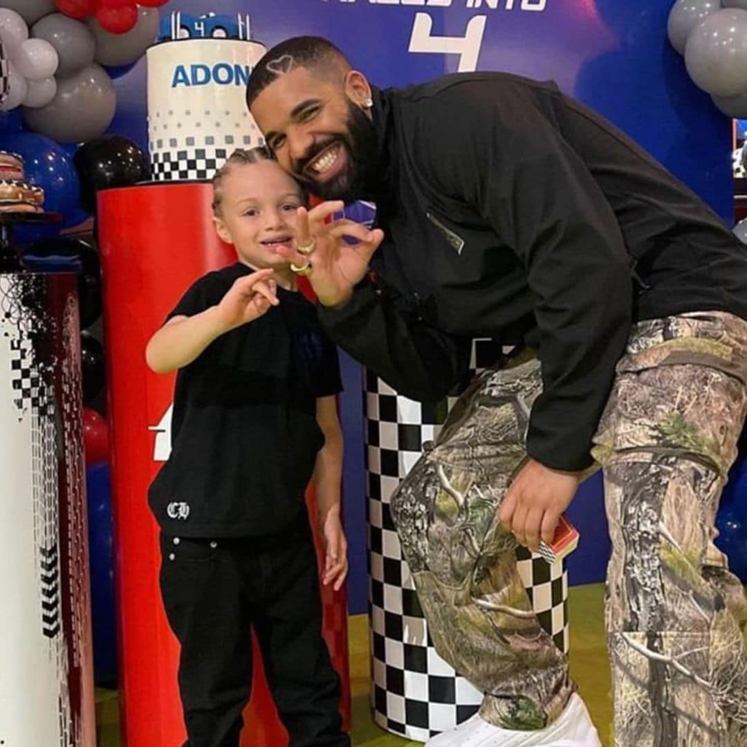 Drake proudly cheers on his 4-year-old Adonis as he plays at their home basketball court