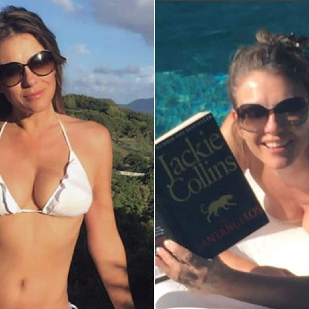 Elizabeth Hurley pays tribute to the late Jackie Collins while on vacation