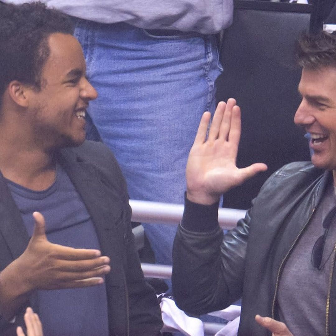 Tom Cruise and son Connor attend the Dodgers vs Giants game in San Fransisco