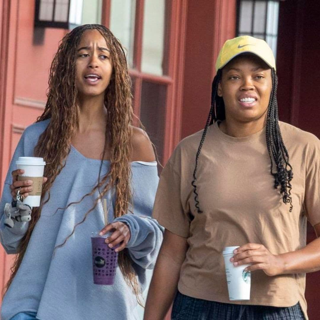 Malia Obama wears a baggy top and jean shorts on a coffee run in Los Angeles