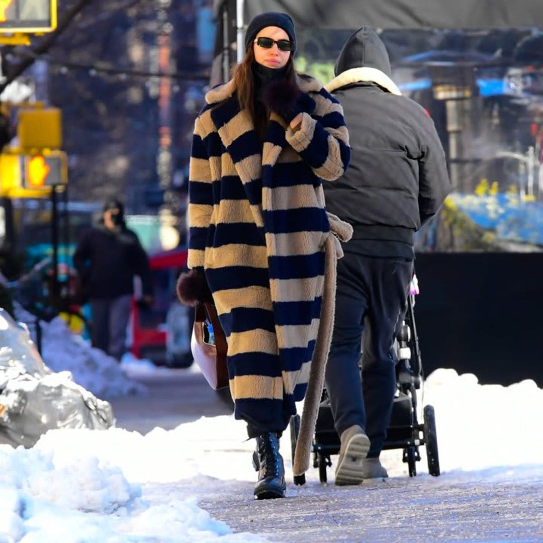 Irina Shayk takes a fashionable stroll through snowy NYC