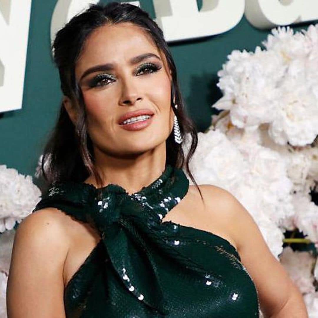 Salma Hayek celebrates National Pancake day by cooking in her silky pajamas