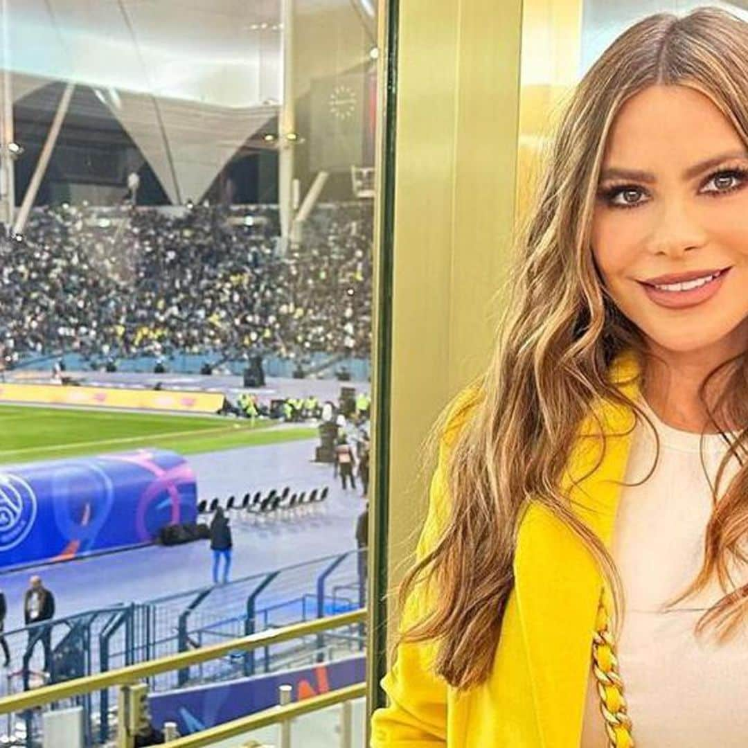 Sofia Vergara watches Lionel Messi vs. Cristiano Ronaldo in Saudi Arabia with her son