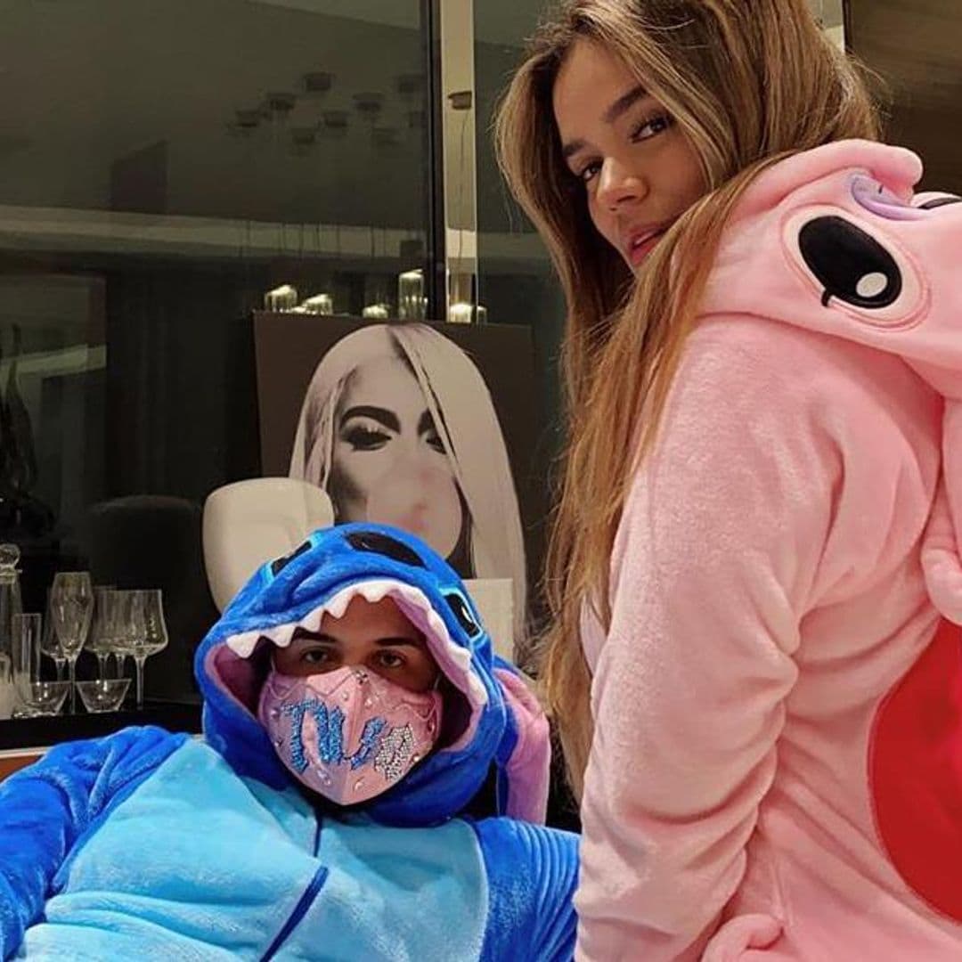 Anuel AA and Karol G show off their quarantine style in the sweetest Lilo and Stitch onesies