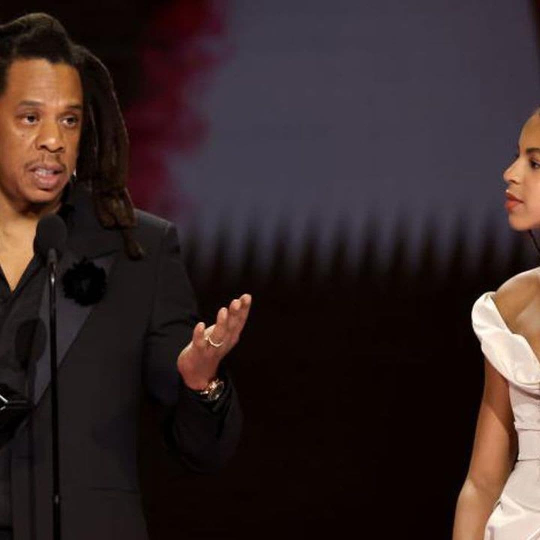 Blue Ivy joined Jay-Z on the Grammys stage in a white princess dress