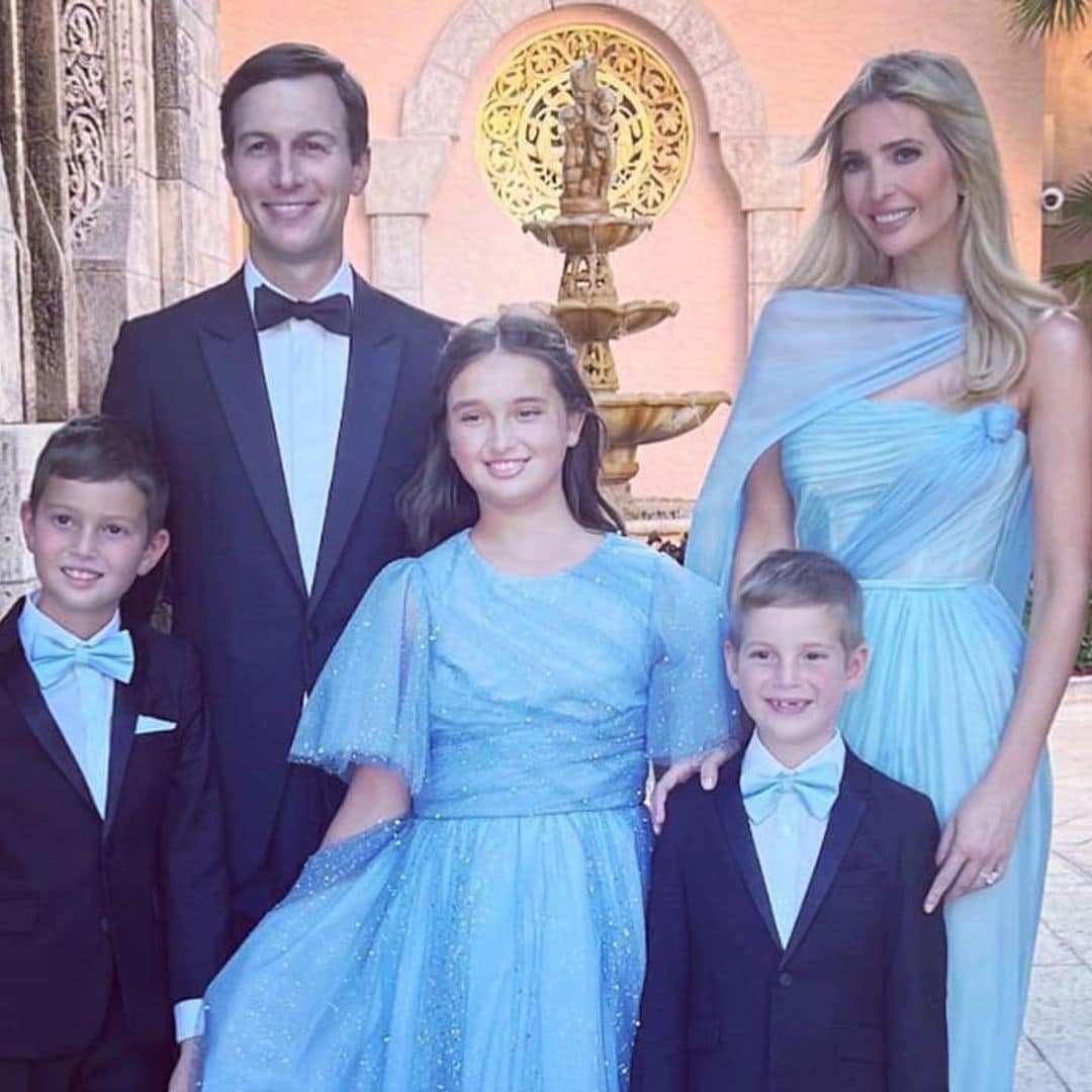 Ivanka Trump dazzled in an elegant sky blue gown at Tiffany’s wedding, color-coordinated with her kids [Photos]