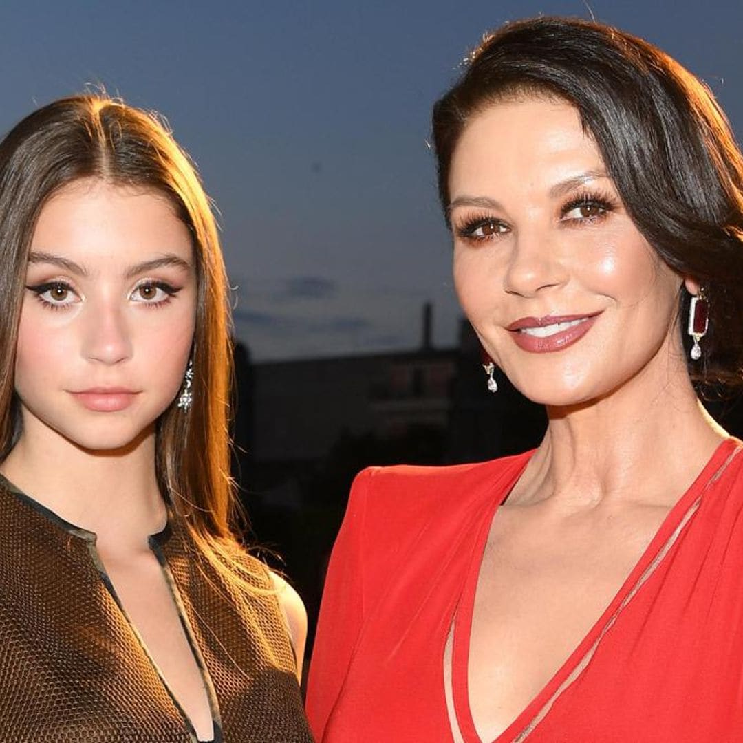 Catherine Zeta-Jones and daughter Carys give baby Taylor his first bath