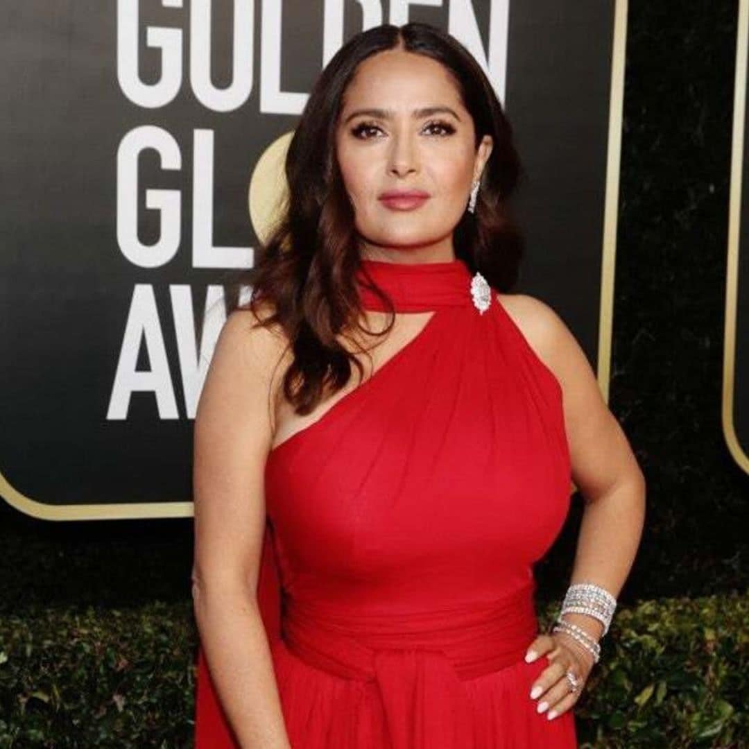 Salma Hayek steals the show in an Alexander McQueen red gown at 2021 Golden Globe Awards