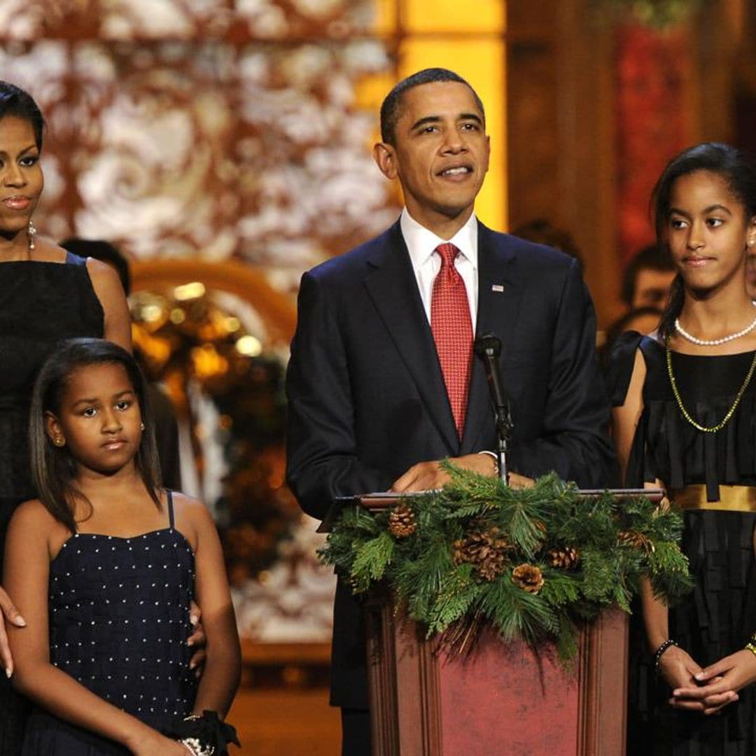 Michelle Obama shares a holiday throwback photo featuring Barack, Malia, and Sasha Obama