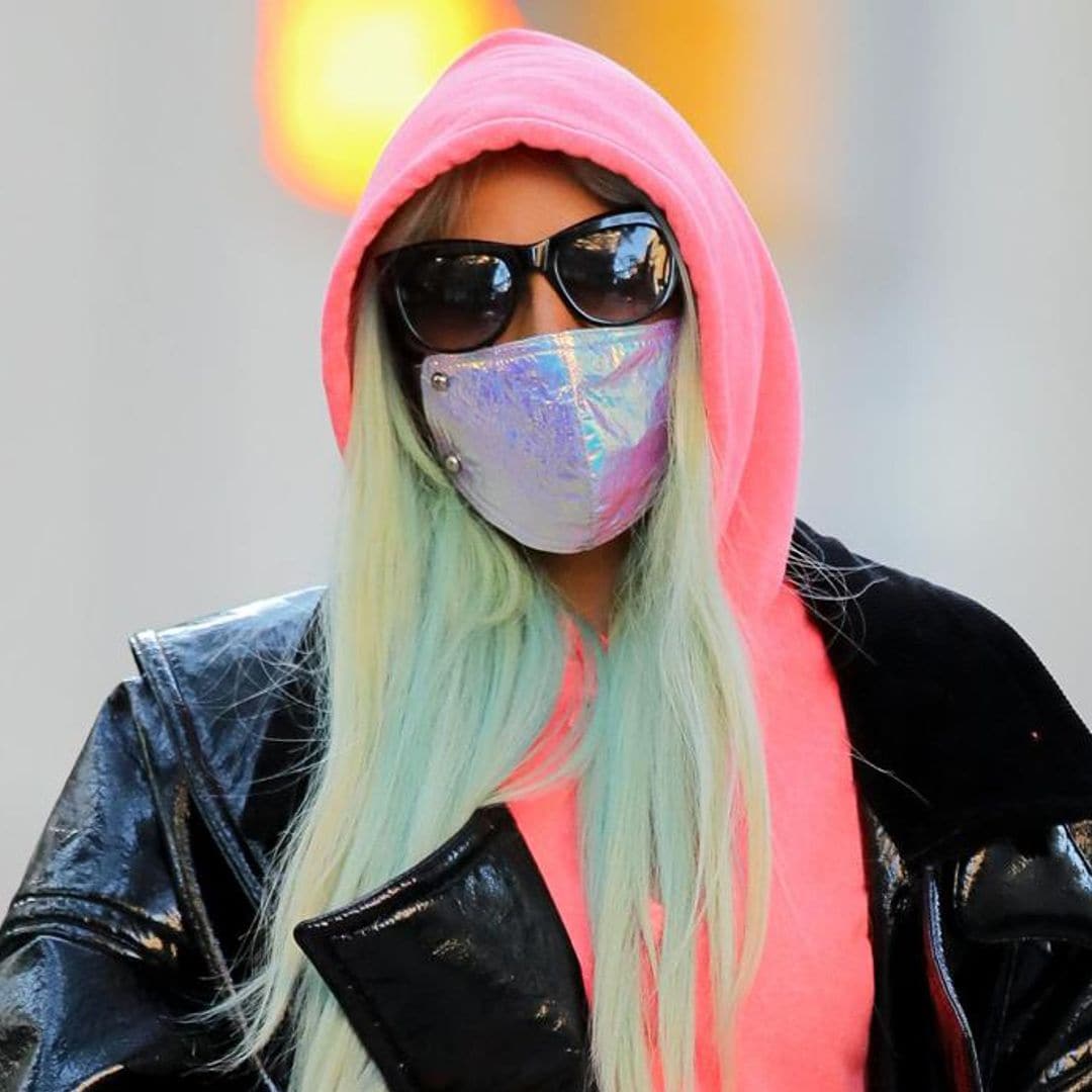 Lady Gaga rocks an edgy pink and black outfit while shopping with mom