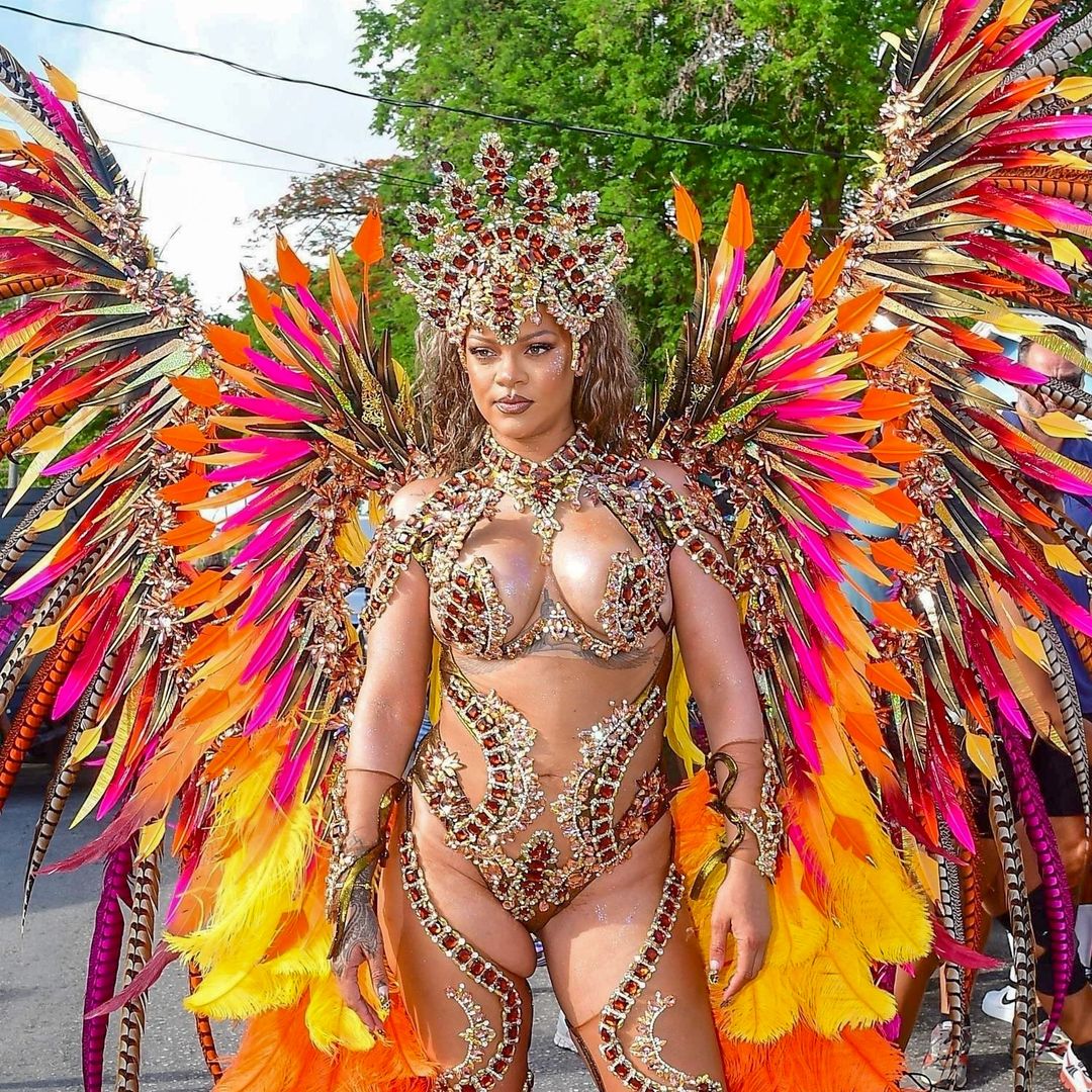 Rihanna shines in Barbados with opulent Carnival look as she celebrates Crop Over Festival