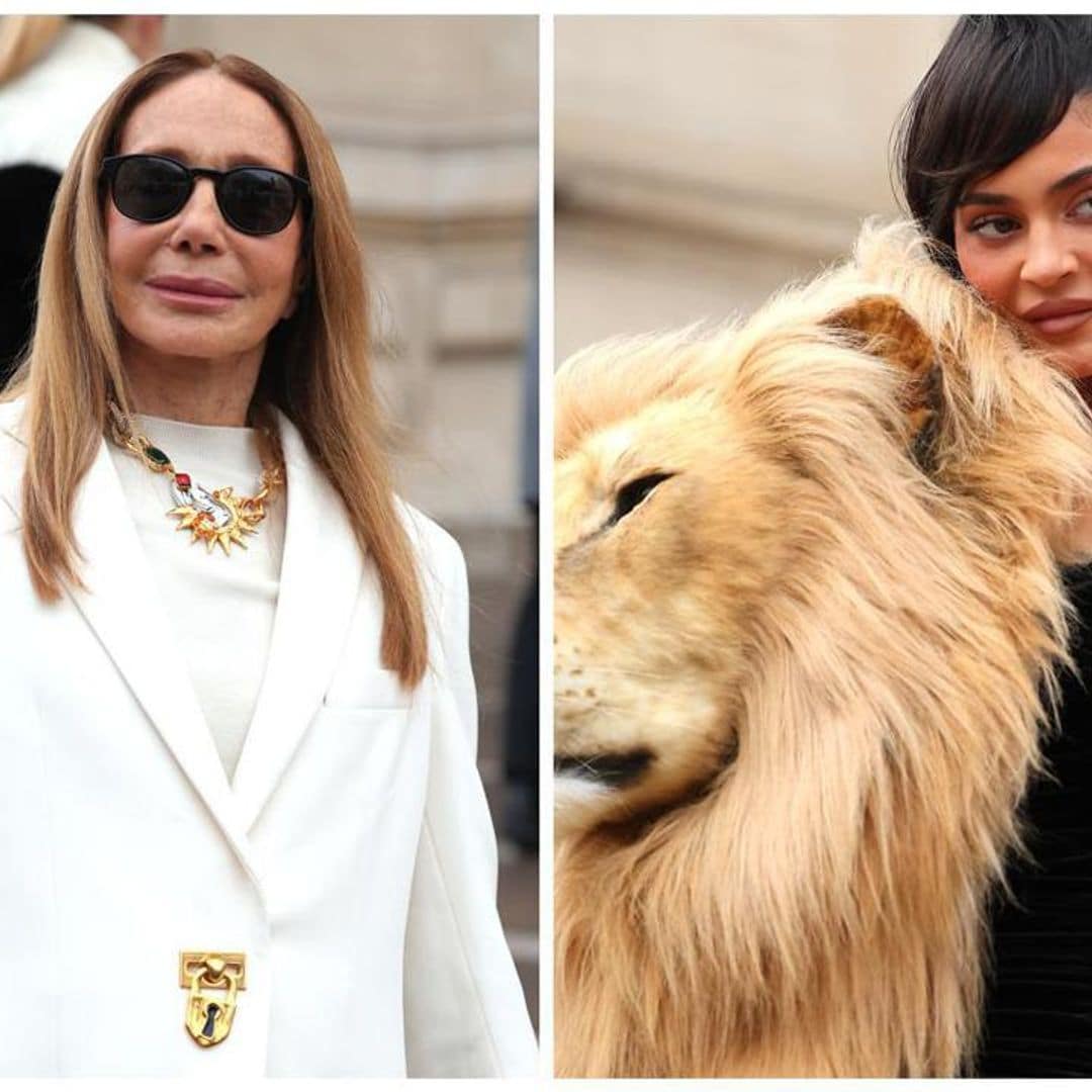 Fashion icon Marisa Berenson sits next to Kylie Jenner at Schiaparelli fashion show