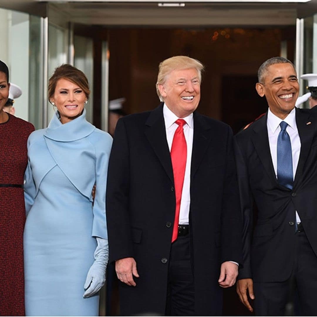 Barack and Michelle Obama greet Donald and Melania Trump for White House handover