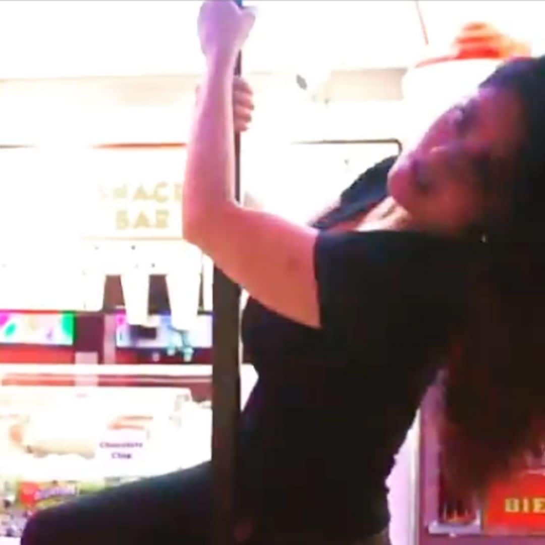 Watch Salma Hayek pole dance in a diner after eating
