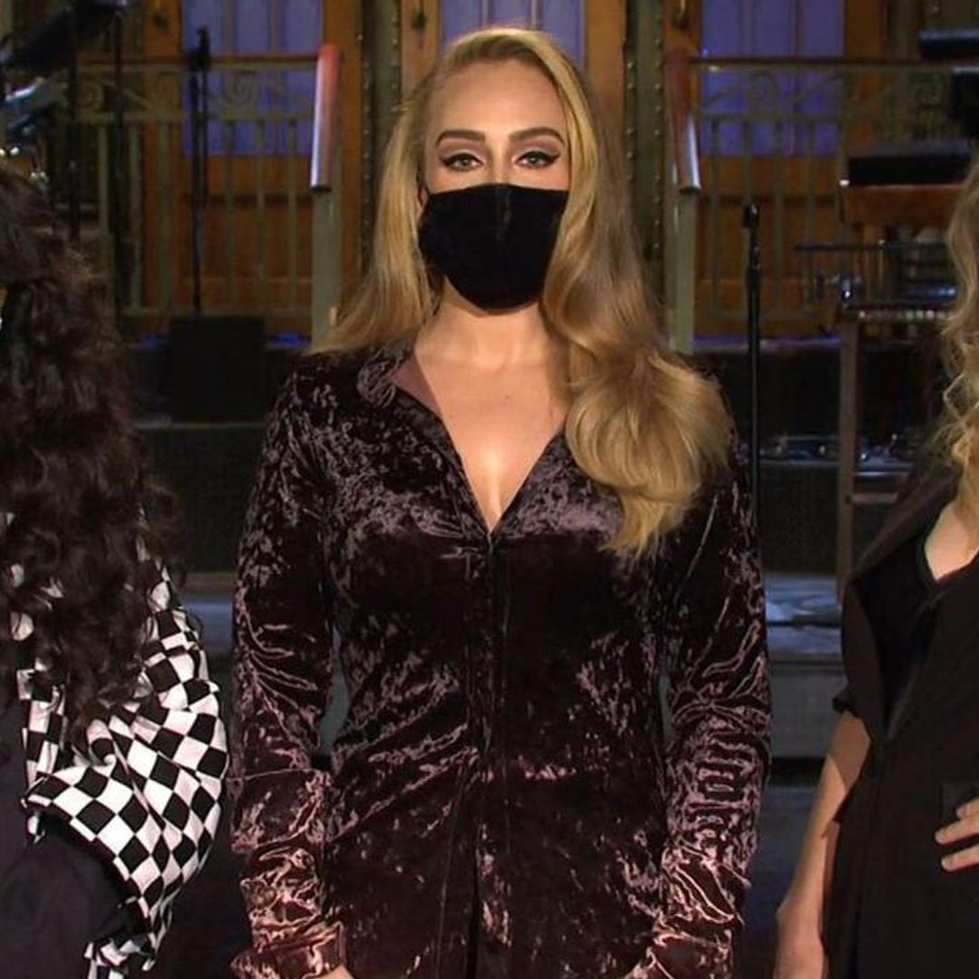 Adele shows off her figure in a body-hugging dress in a ‘SNL’ promo video