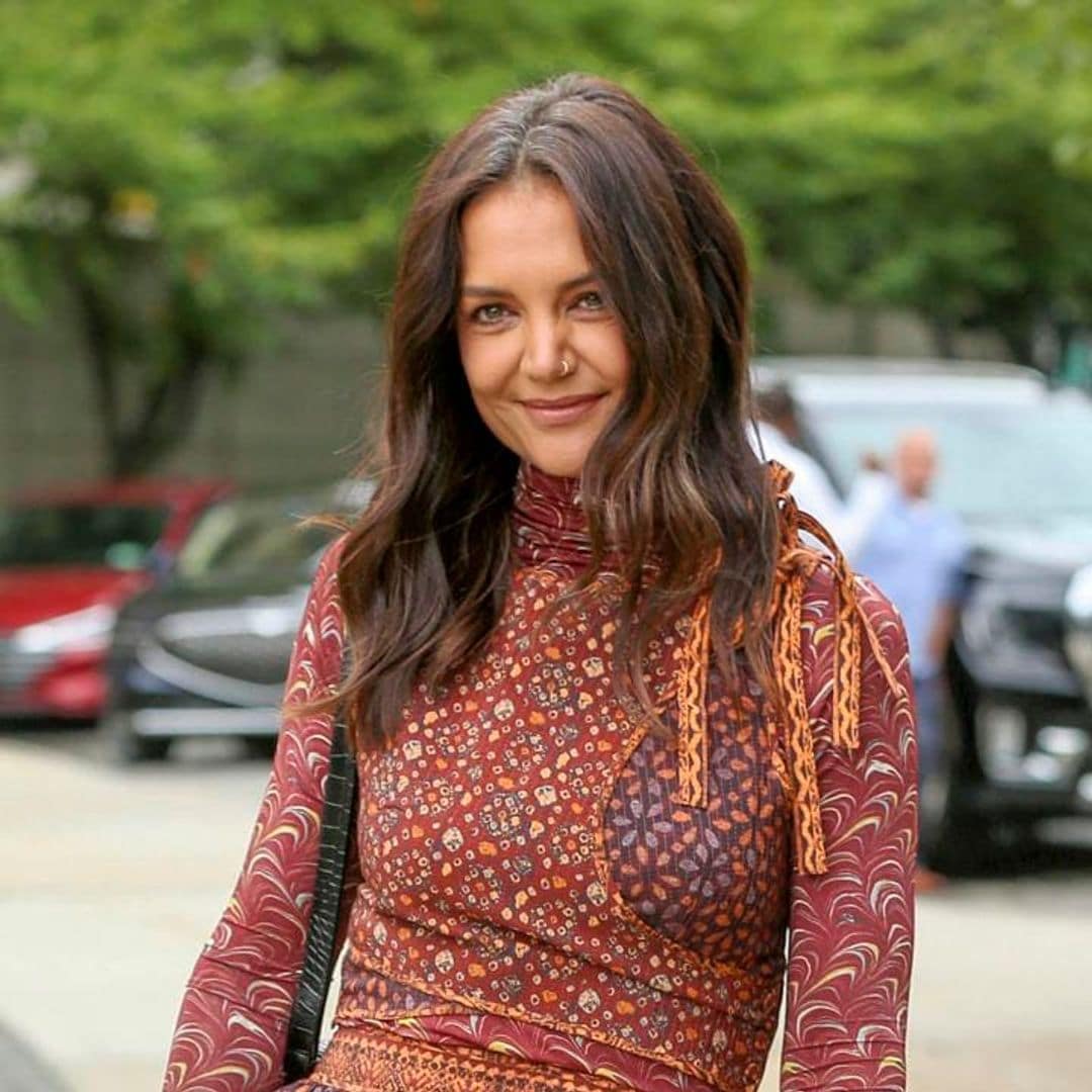 Katie Holmes wows in a colorful dress at New York Fashion Week