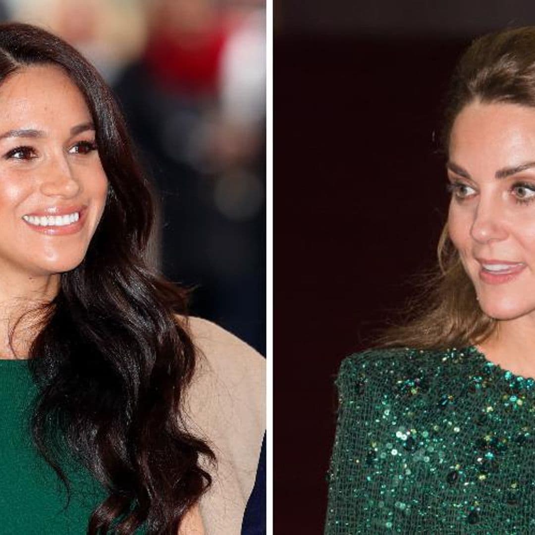 Meghan Markle and Kate Middleton match in green on nights out with their Princes